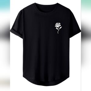 Classic Black Tee with White Rose Accent